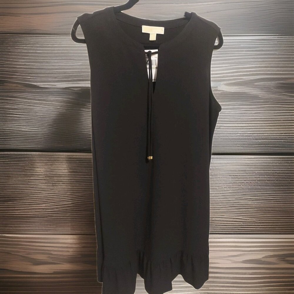 Michael‎ Kors MK Plus Sleeveless Center Front Ruched Midi Dress in Black, 1X NWT